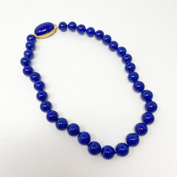 603 Vintage Lapis Lazuli Necklace, With A Lapis, Gold And Rhinestone Clasp - Picture 4 of 10